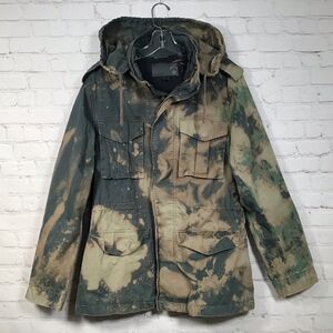 Bleach Tie Dye Hooded Parka Womans M Cinch Waist Field Jacket Arty Distressed